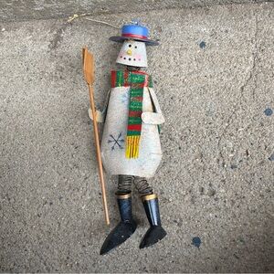 Vtg‎ Snowman Metal Ornament Rustic Christmas Folksy